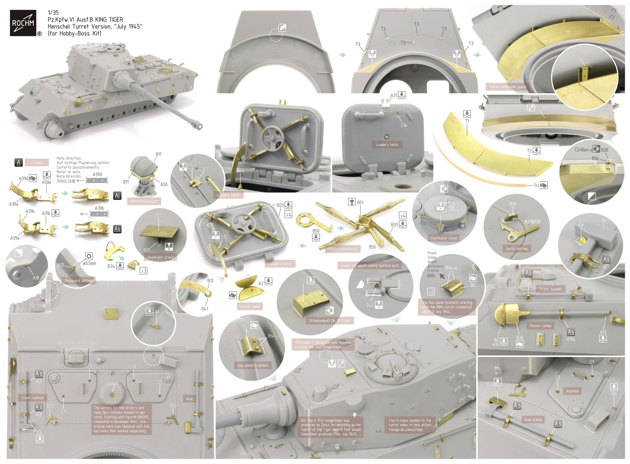 nominelt fordel fly ROCHM®MODEL AF35163 Pz.Kpfw.VI Ausf.B KING TIGER Henschel Turret Version,  July 1945 Basic Set for Hobby Boss Kit